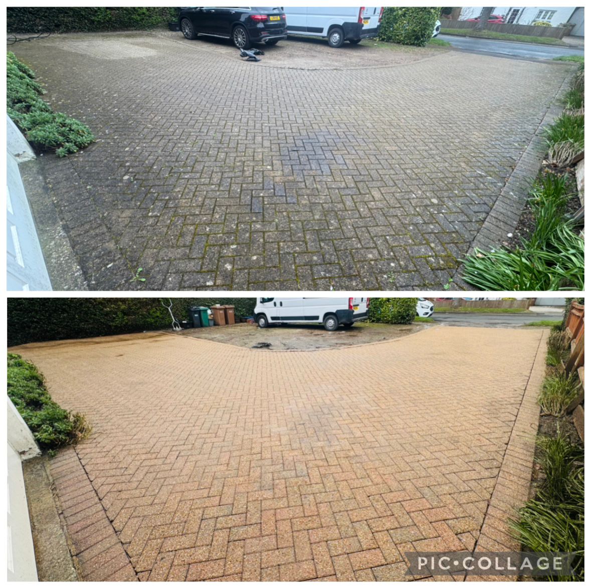 Before and after block-paved driveway clean and re-sand