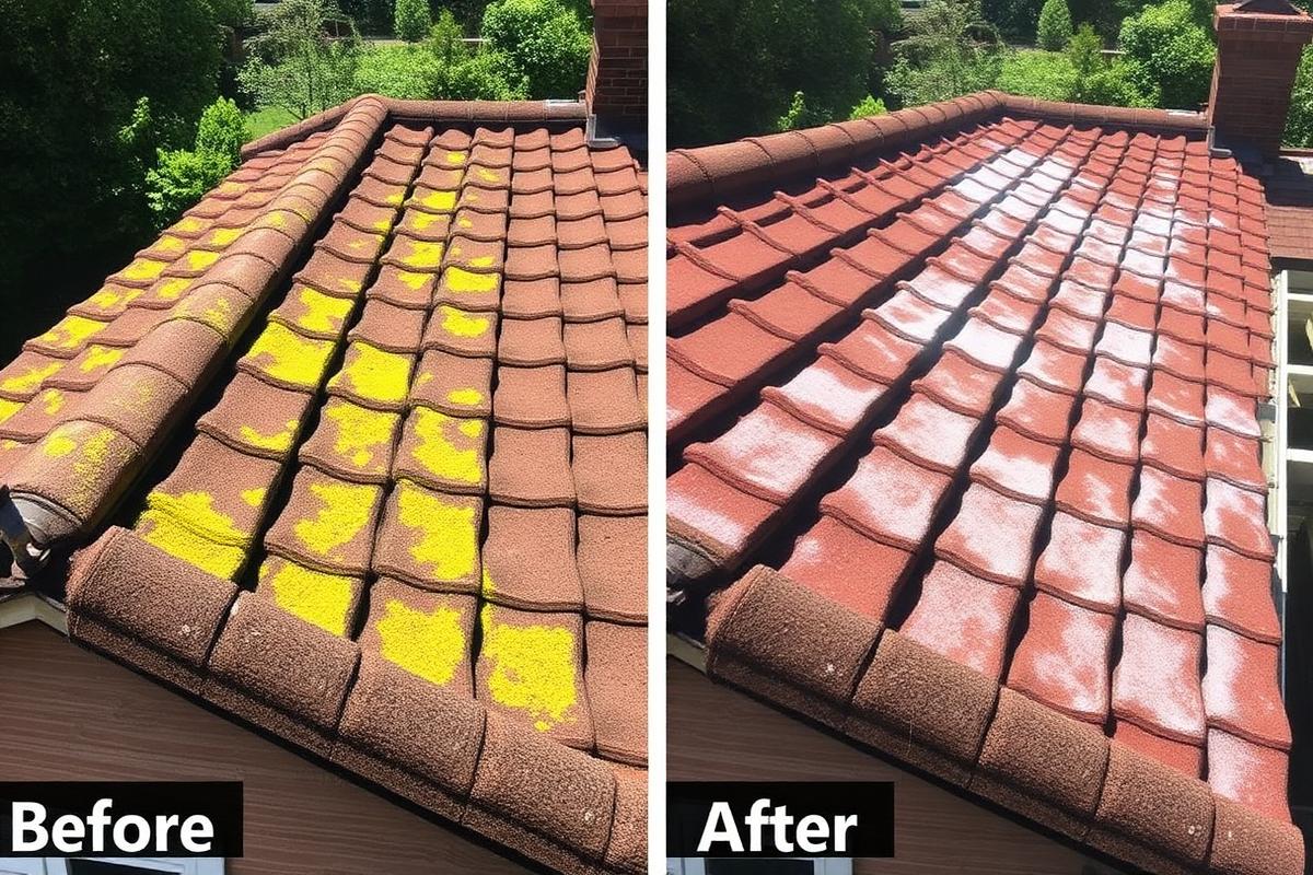 Roof clean — moss removal before and after