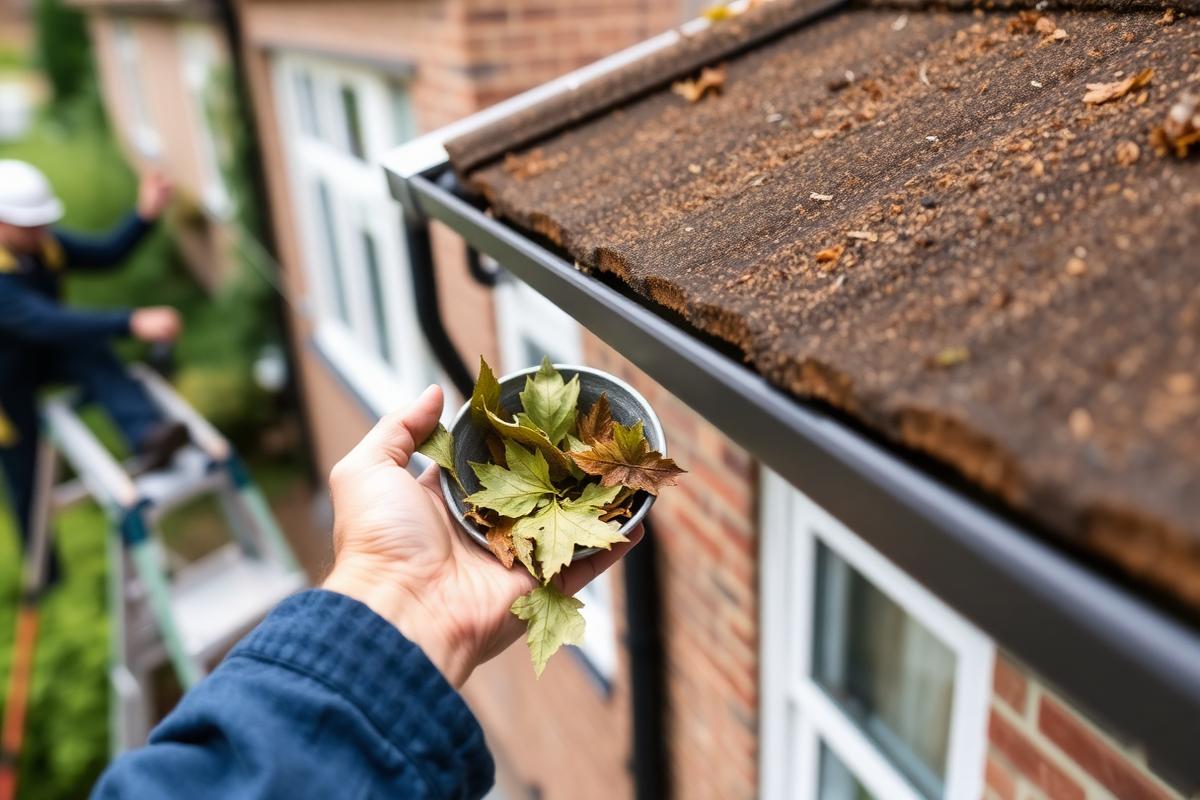 Gutter cleaning in progress